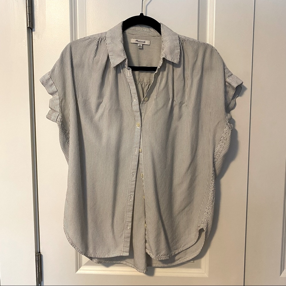 2 for $35 - Madewell White and Blue Striped Short Sleeve Button-Down Shirt